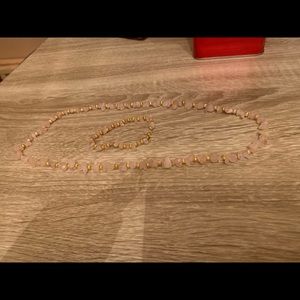 Rose Quartz necklace set with faux gold beads